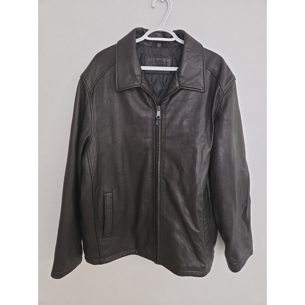 Vintage 90's Y2K Dockers Leather Bomber Jacket Men's XLT Big & Tall Black